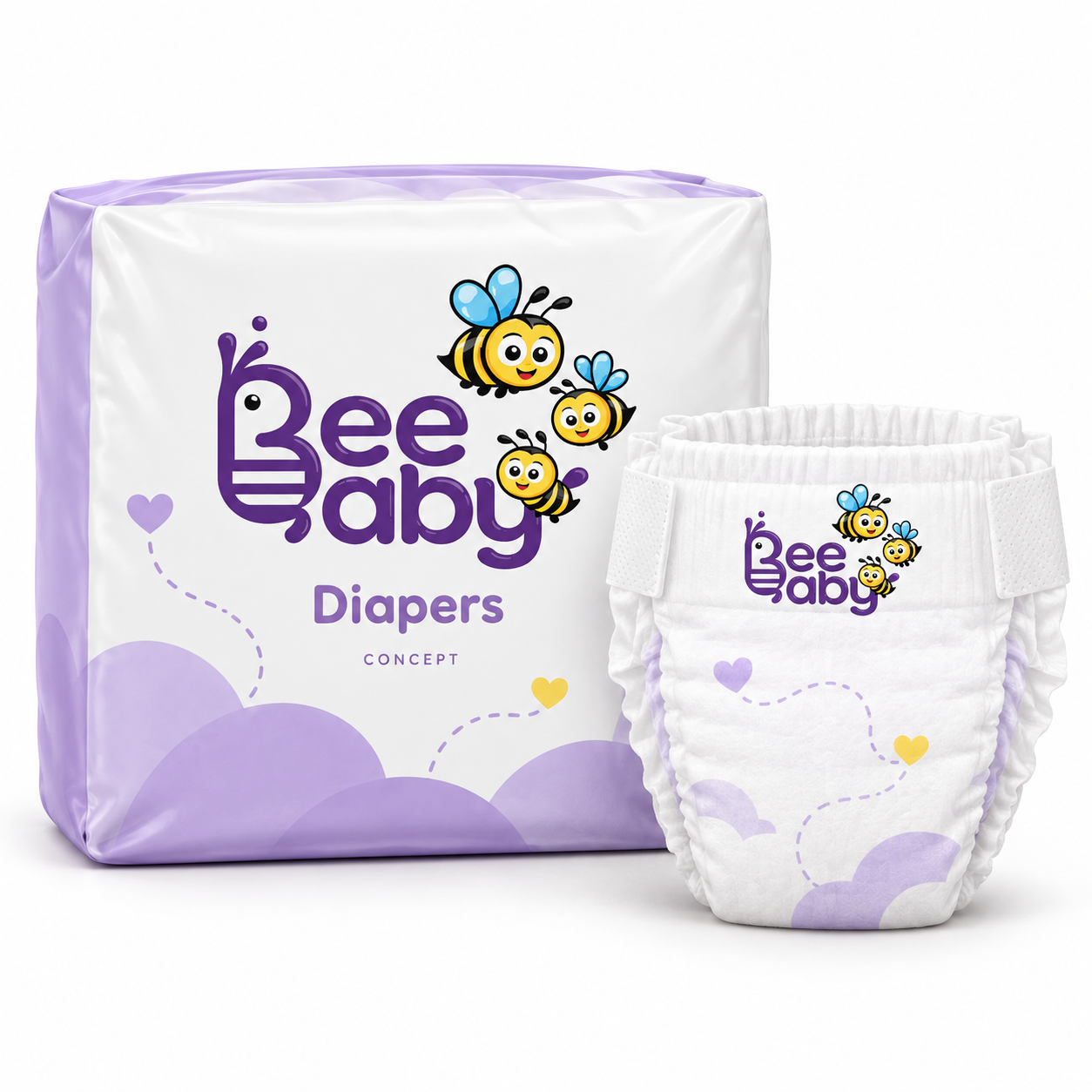 BeeBaby diaper and packaging design concept with BeeBaby branding