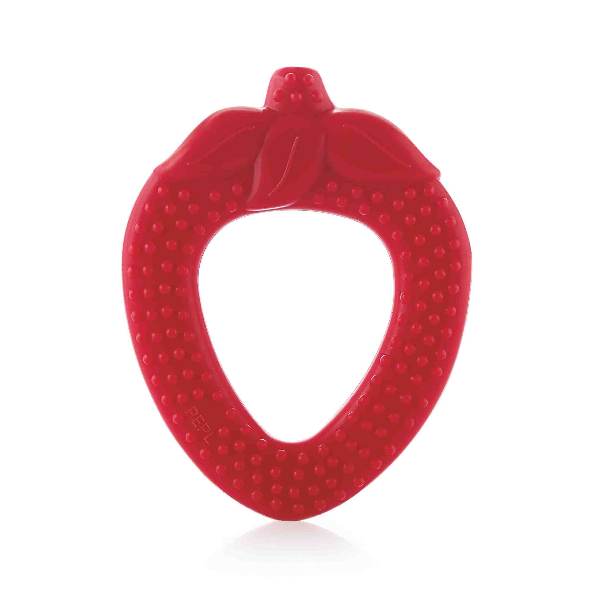Red strawberry-shaped BeeBaby silicone teether